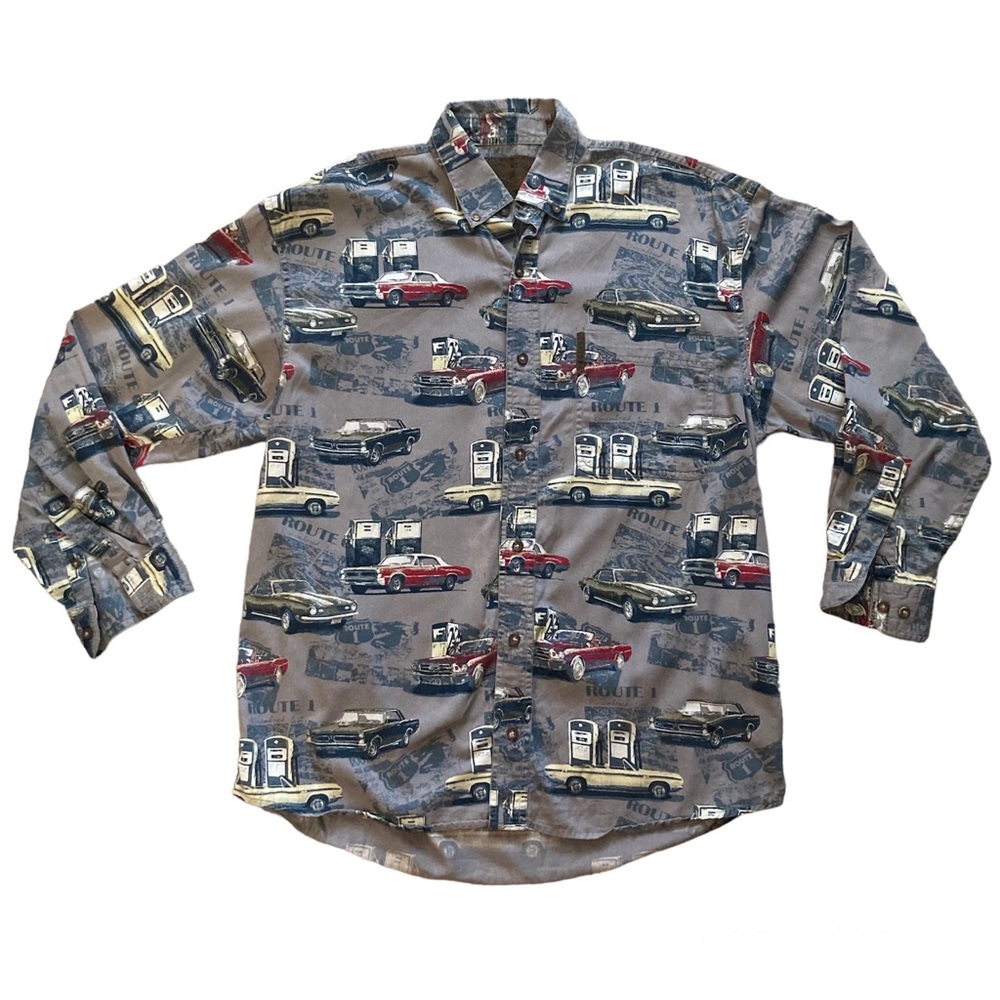 Vintage North River Route 1 Cars Button Classic Shirt